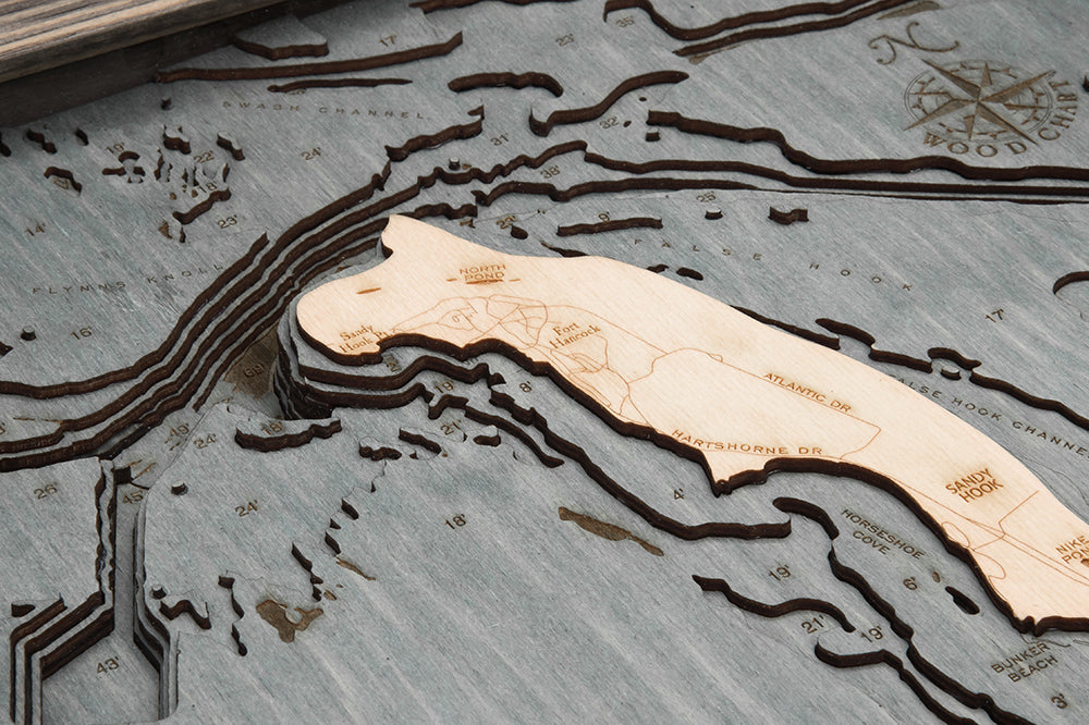 Topography Map Details on Rumson New Jersey Wood Chart