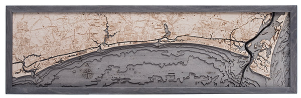 Sunset Beach to Cape Fear 3-D Nautical Wood Chart, Narrow, 13.5" x 43"