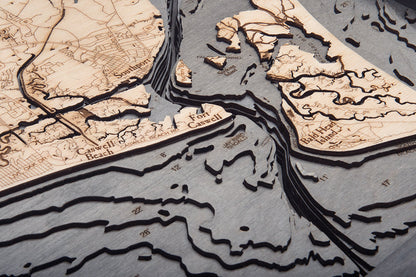 Sunset Harbor to Wilmington 3-D Nautical Wood Chart, Narrow, 13.5" x 43"