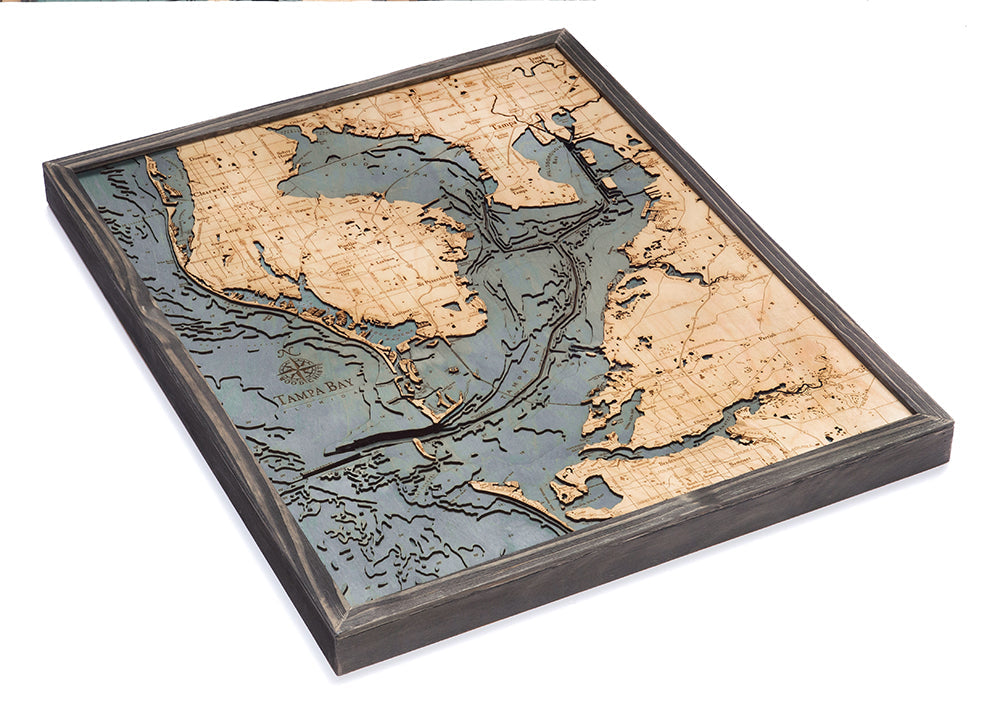 Tampa Bay, Florida Map 3-D Nautical Wood Chart