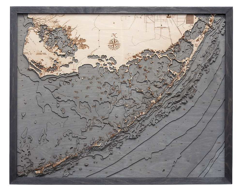 Upper Florida Keys, FL 3-D Nautical Wood Chart, Large, 24.5" x 31"