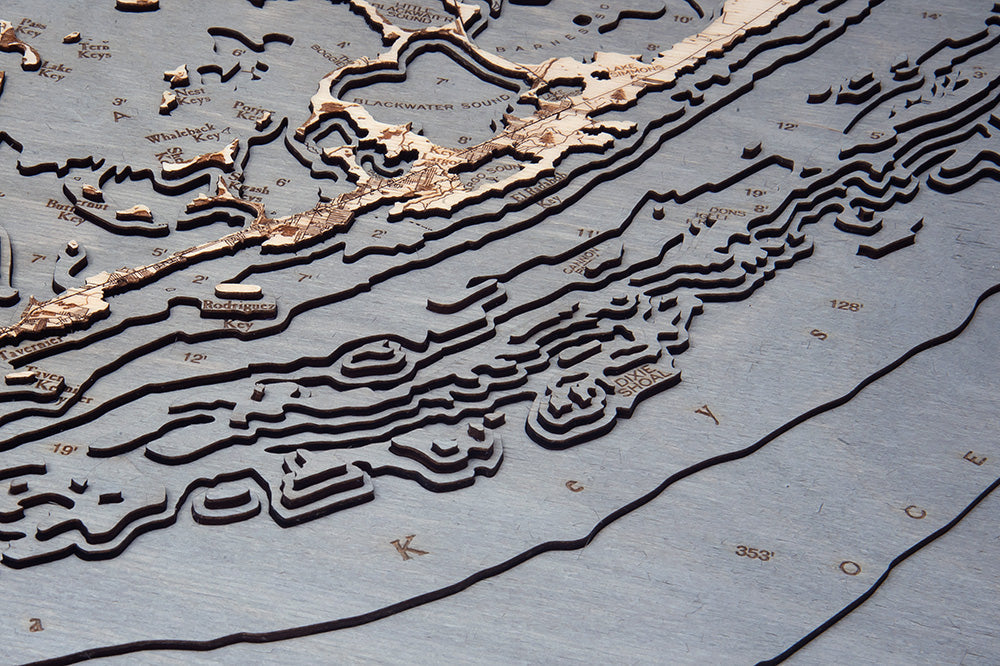 Upper Florida Keys, FL 3-D Nautical Wood Chart, Large, 24.5" x 31"