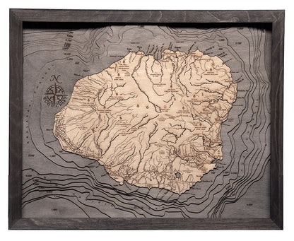 Kauai, Hawaii 3-D Nautical Wood Chart, Small, 16" x 20"