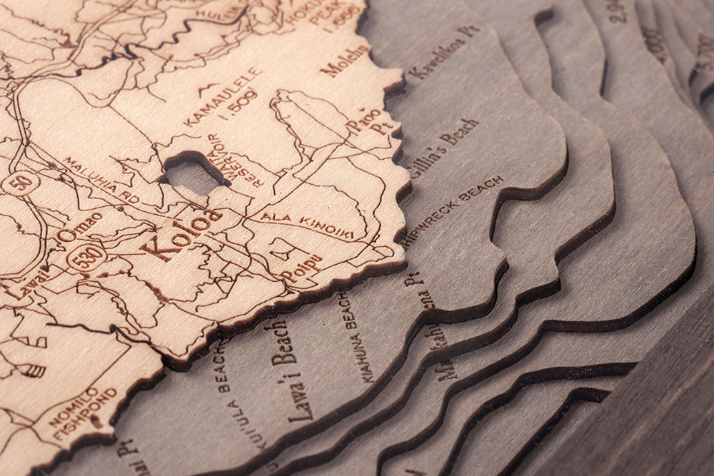Kauai, Hawaii 3-D Nautical Wood Chart, Small, 16" x 20"