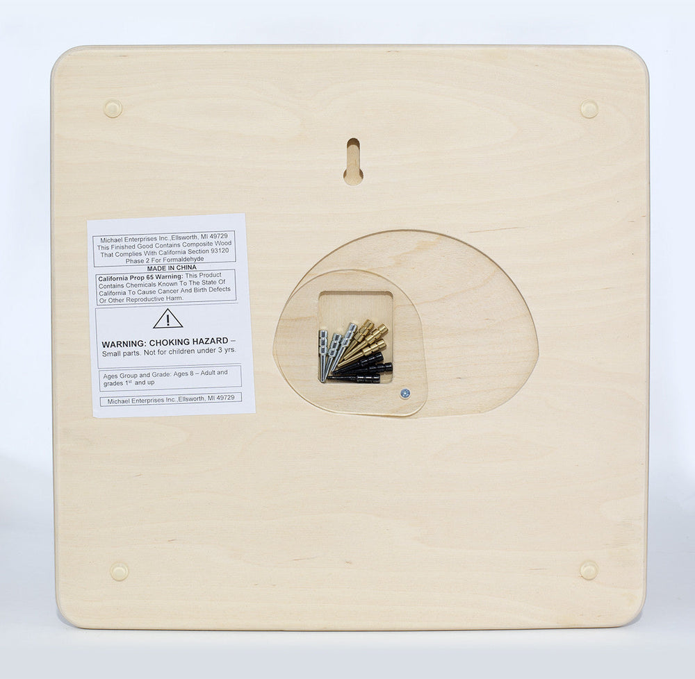 Back of Great Lakes cribbage board with pegs