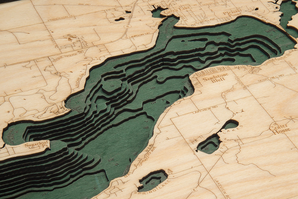 Green Lake, Wisconsin 3-D Nautical Wood Chart, Small, 16" x 20"