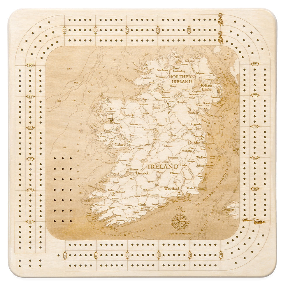 Ireland cribbage board on white background