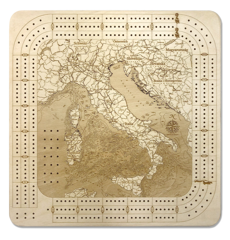 Italy cribbage board on white background