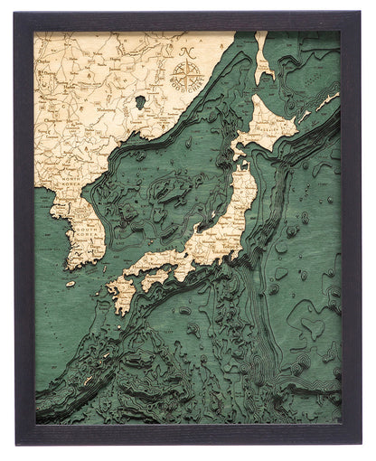 Japan and Korea Wood Chart in solid frame