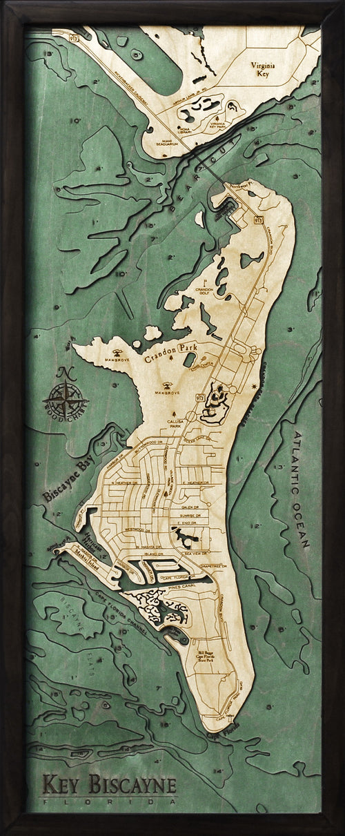 Key Biscayne, Florida Wood Chart in solid frame