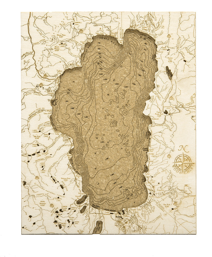 Lake Tahoe Cork Map, 8" x 10"
