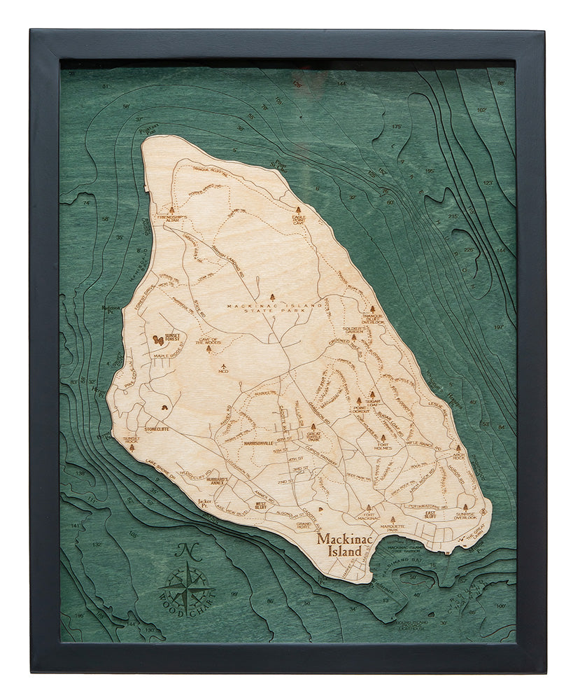 Mackinac Island, Michigan 3-D Nautical Wood Chart, Small, 16" x 20"
