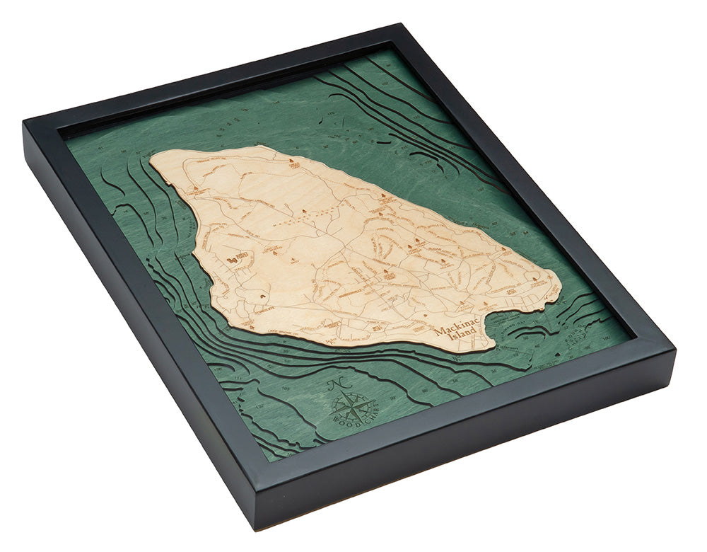 Mackinac Island, Michigan 3-D Nautical Wood Chart, Small, 16" x 20"