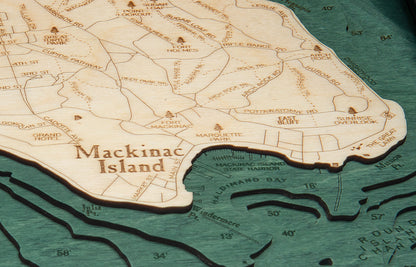 Mackinac Island, Michigan 3-D Nautical Wood Chart, Small, 16" x 20"