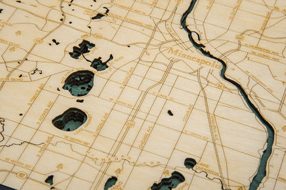 Topographical Detail of Minneapolis Wood Map