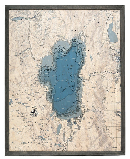 Lake Tahoe Mountain UV Nautical Wood Chart, Large, 24.5" x 31"
