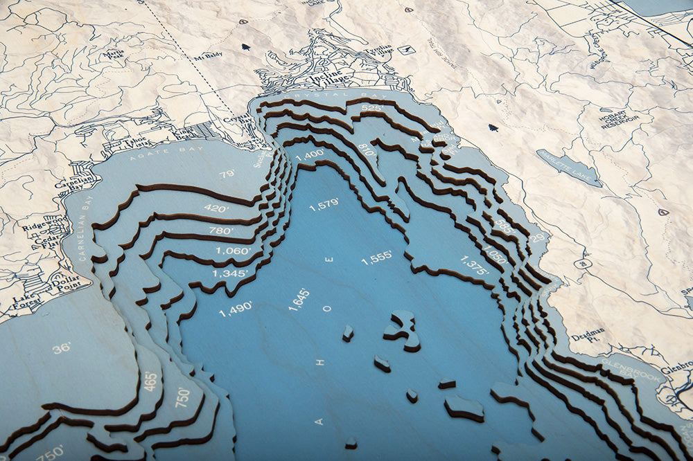 Lake Tahoe Mountain UV Nautical Wood Chart, Large, 24.5" x 31"