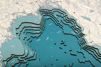 Lake Tahoe Mountain UV Nautical Wood Chart, Large, 24.5" x 31"