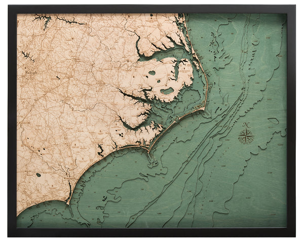 North Carolina Coast 3-D Nautical Wood Chart, Large, 24.5" x 31"