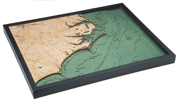 North Carolina Coast 3-D Nautical Wood Chart, Large, 24.5" x 31"