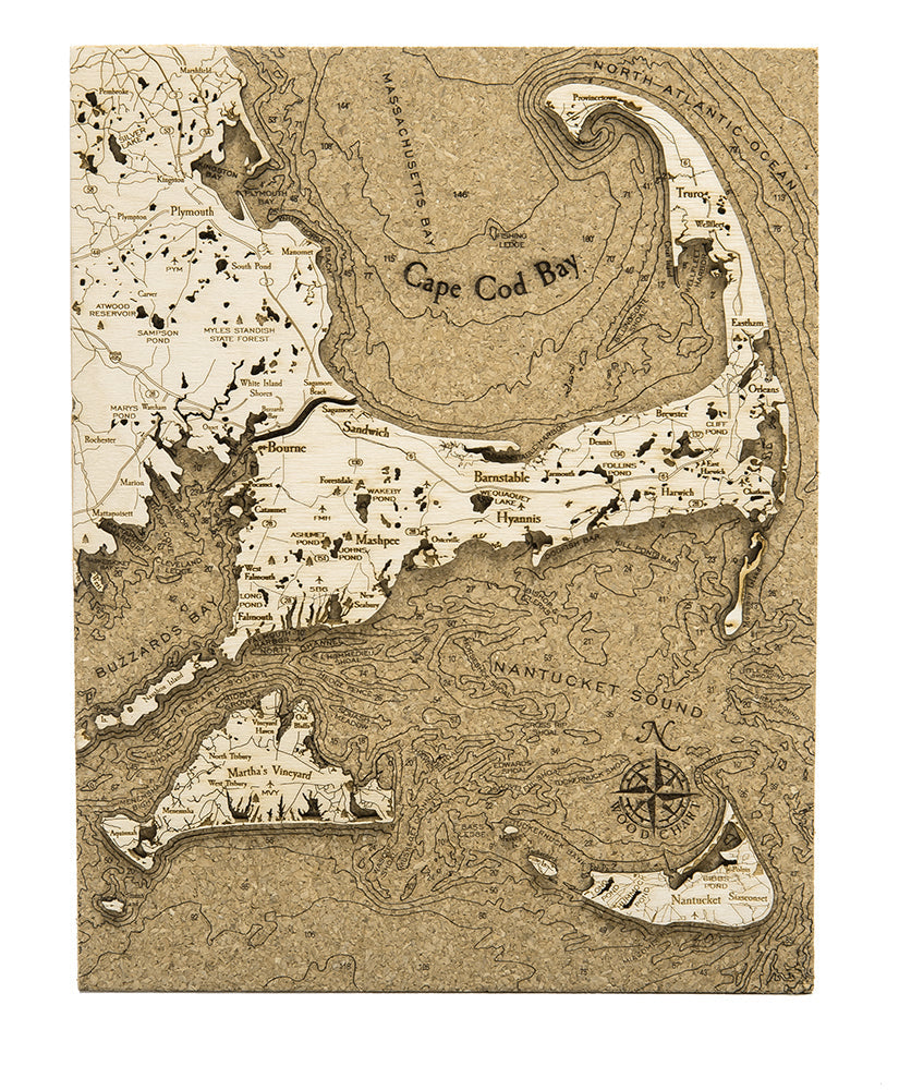 Cape Cod cork map on white background