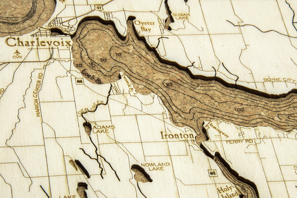 Lake Charlevoix Cork Map, 8" x 10"