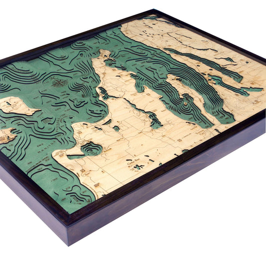 Grand Traverse Bay 3D Nautical Wood Chart, Large, 24.5" x 31"