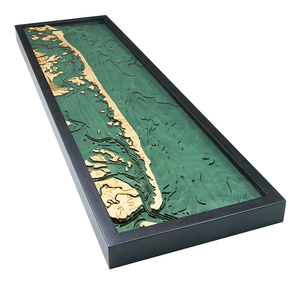 New Jersey Long Beach Island Map 3-D Nautical Wood Chart in Dark Frame