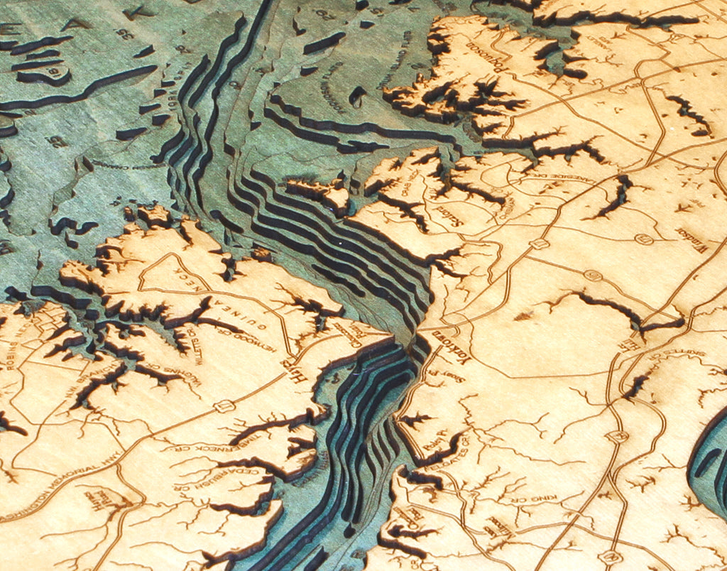 Topography Details of Norfolk, Virginia Map 3-D Nautical Wood Chart