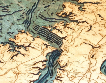 Topography Details of Norfolk, Virginia Map 3-D Nautical Wood Chart