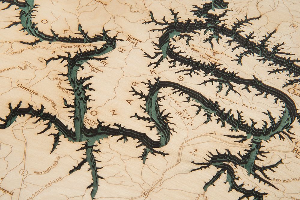 Lake of the Ozarks 3-D Nautical Wood Chart, Large, 24.5" x 31"