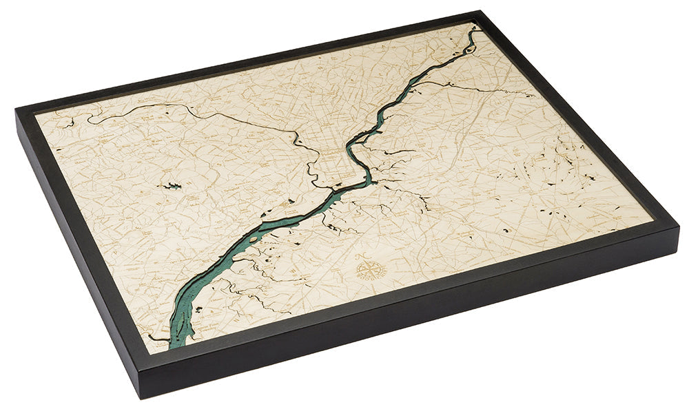 Map of Philadelphia 3-D Nautical Wood Chart in Dark Frame