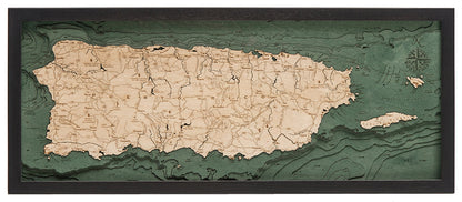 Island of Puerto Rico Map 3-D Nautical Wood Chart