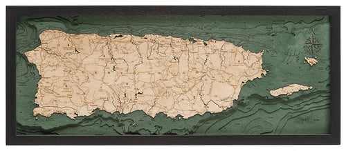 Island of Puerto Rico Map 3-D Nautical Wood Chart