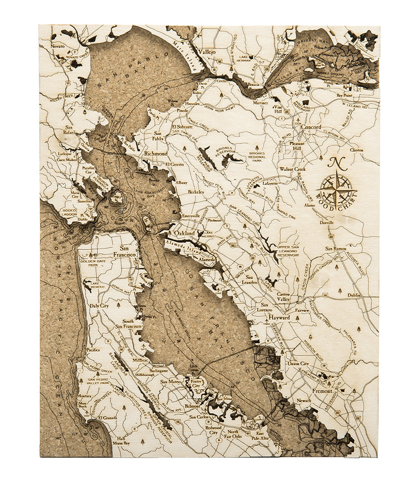 Engraved San Francisco Bay Cork Map