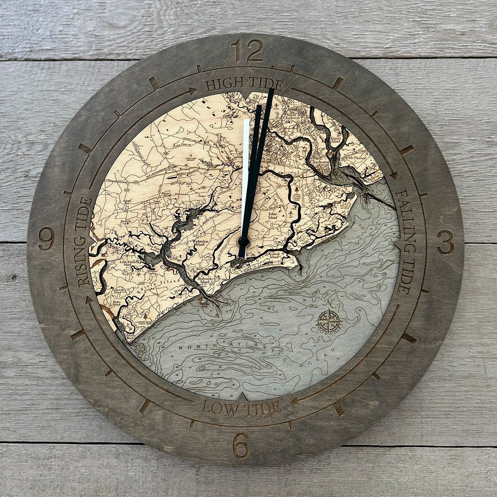 Edisto Island to Folly Beach, SC Tide & Time Clock, 16.50" Diameter