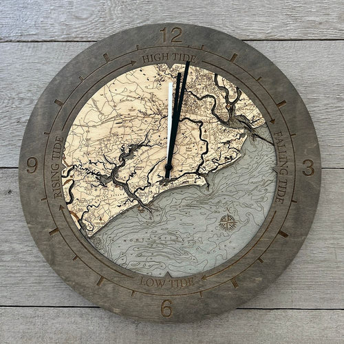 Edisto Island to Folly Beach, SC Tide & Time Clock, 16.50" Diameter