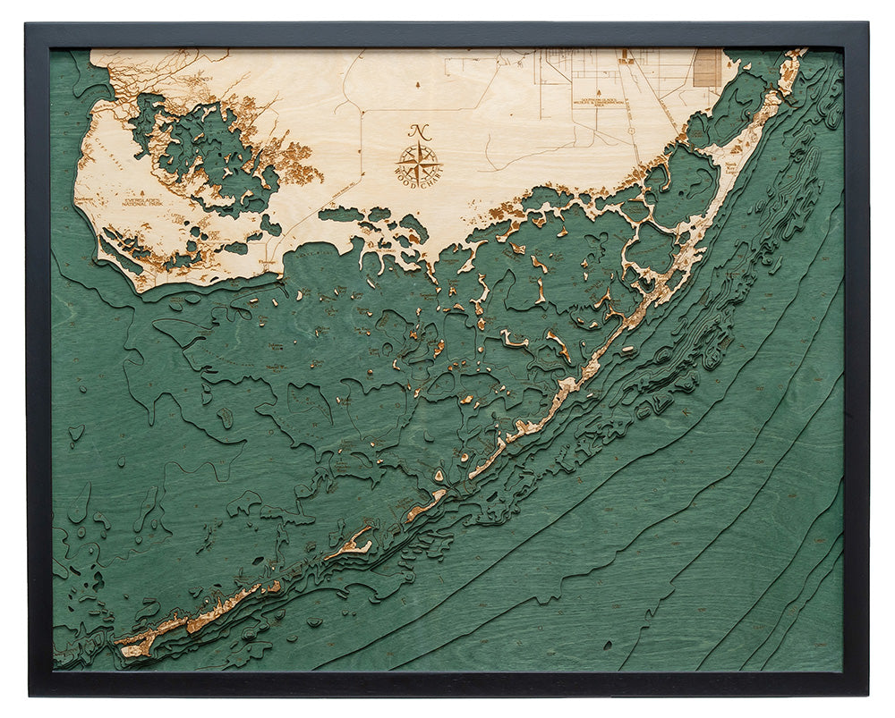 Upper Florida Keys, FL 3-D Nautical Wood Chart, Large, 24.5" x 31"