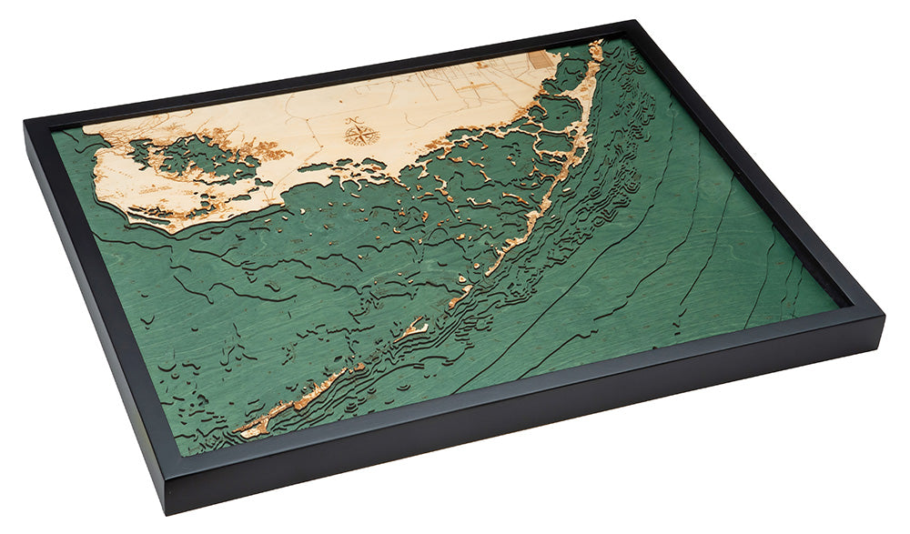 Upper Florida Keys, FL 3-D Nautical Wood Chart, Large, 24.5" x 31"