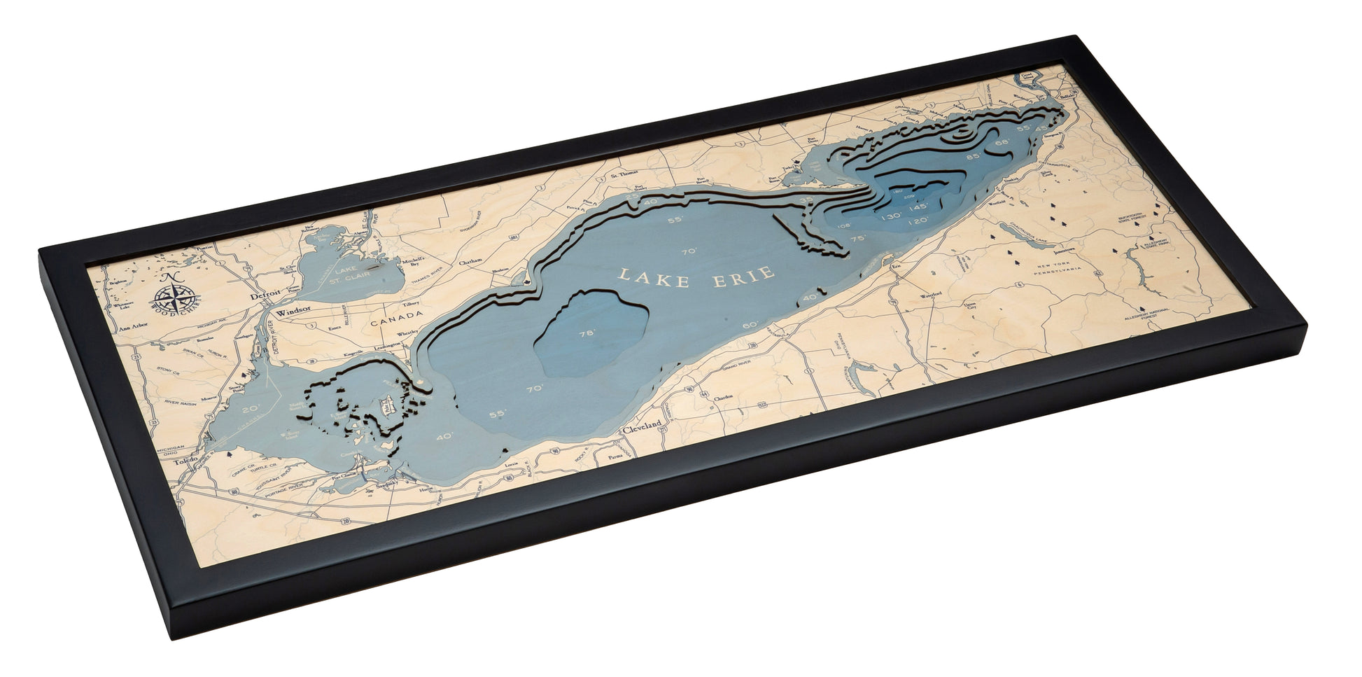Lake Erie, UV Nautical Wood Chart, Medium, 13.5" x 31"