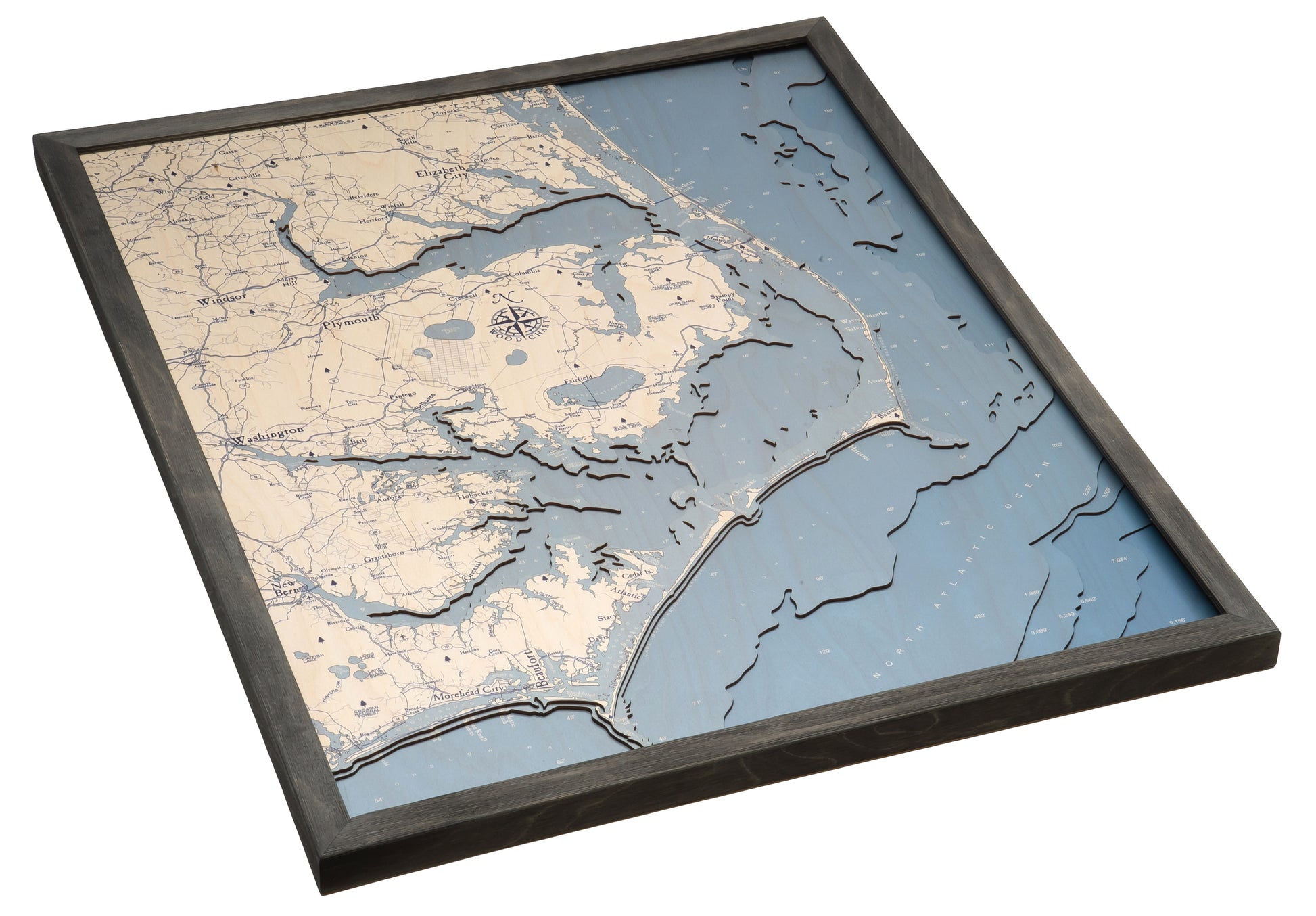 Outer Banks, North Carolina UV Nautical Wood Chart, Large, 24.5" x 31"