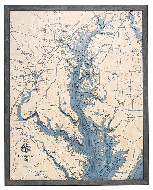 Chesapeake Bay UV Nautical Wood Chart, Large, 24.5" x 31"