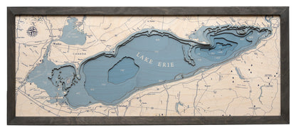 Lake Erie, UV Nautical Wood Chart, Medium, 13.5" x 31"