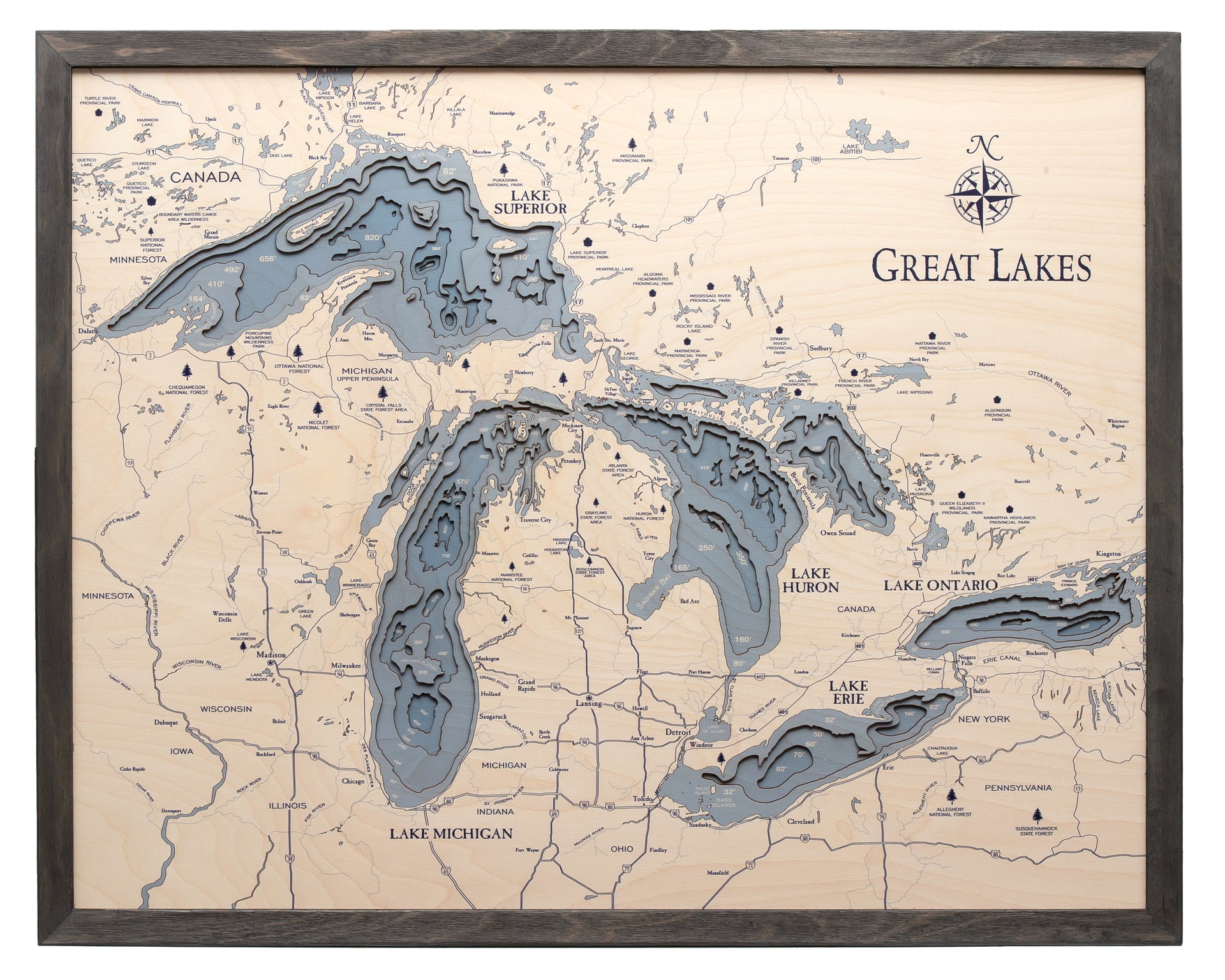 Great Lakes UV Nautical Wood Chart, Large, 24.5" x 31"