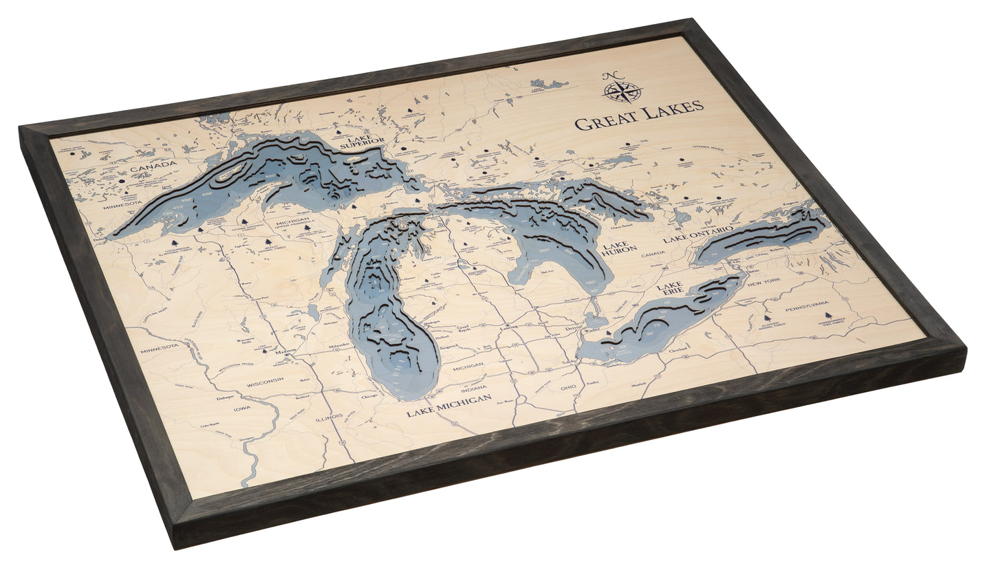 Great Lakes UV Nautical Wood Chart, Large, 24.5" x 31"