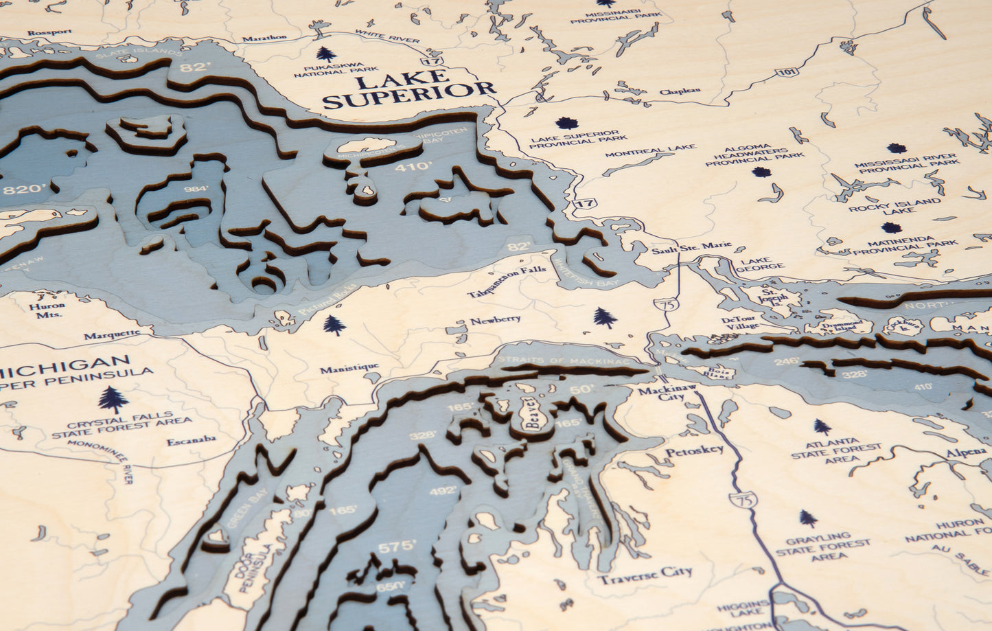 Great Lakes UV Nautical Wood Chart, Large, 24.5" x 31"