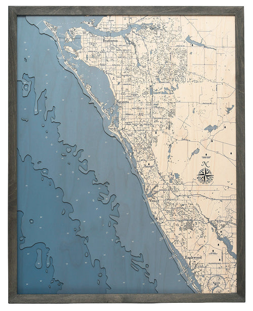 Longboat Key to Manasota Key, FL UV Nautical Wood Chart, Large, 24.5" x 31"