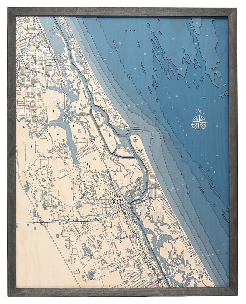 New Smyrna Florida UV Nautical Wood Chart, Large, 24.5" x 31"