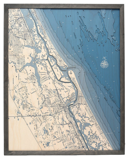 New Smyrna Florida UV Nautical Wood Chart, Large, 24.5" x 31"