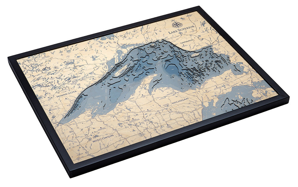 Lake Superior UV Nautical Wood Chart, Large, 24.5" x 31"